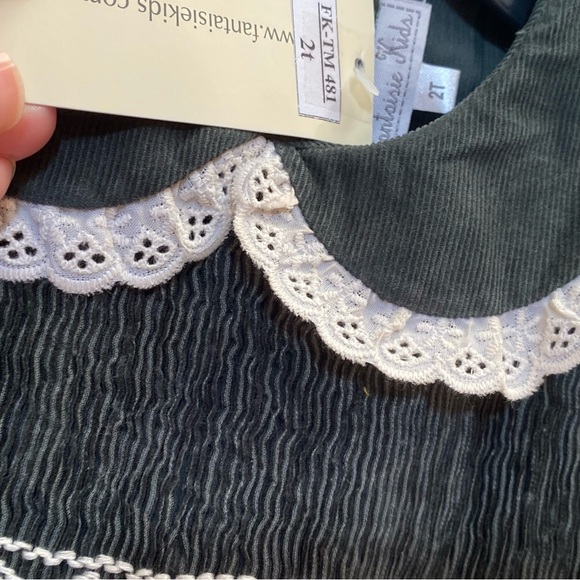 NWT Fantaisie Kids Olive & White Corduroy Dress - Picture 5 of 8